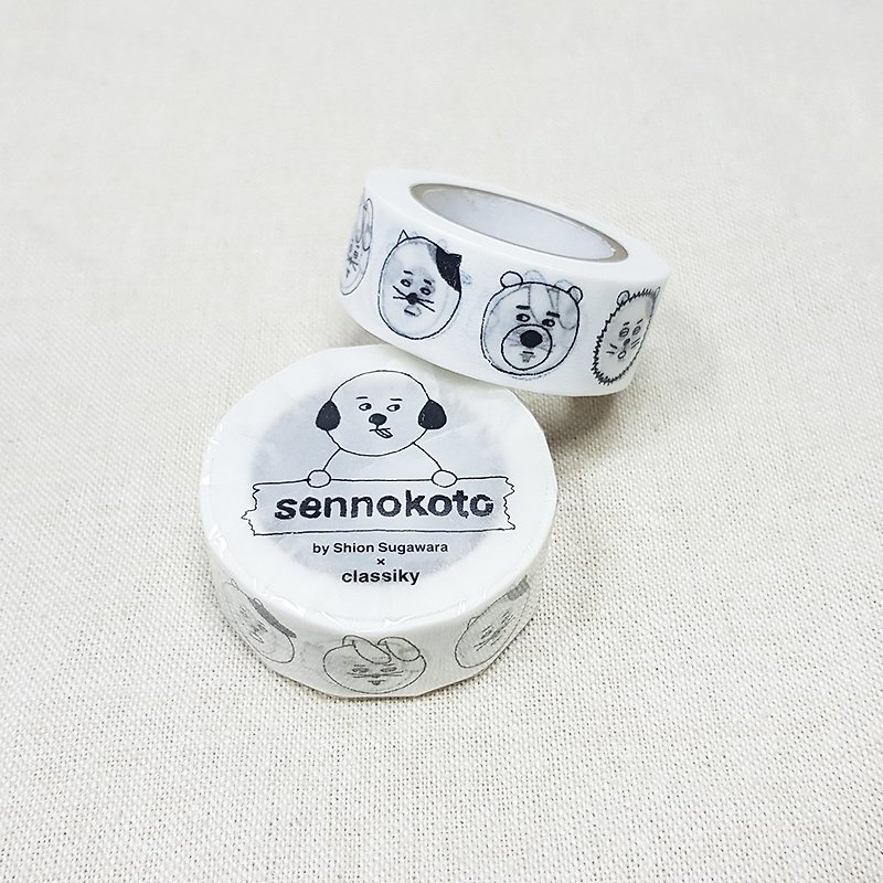 仓敷意匠 sennokoto 和纸胶带 / 动物的脸 - 白 (10533-01) - 纸胶带 - 纸 白色