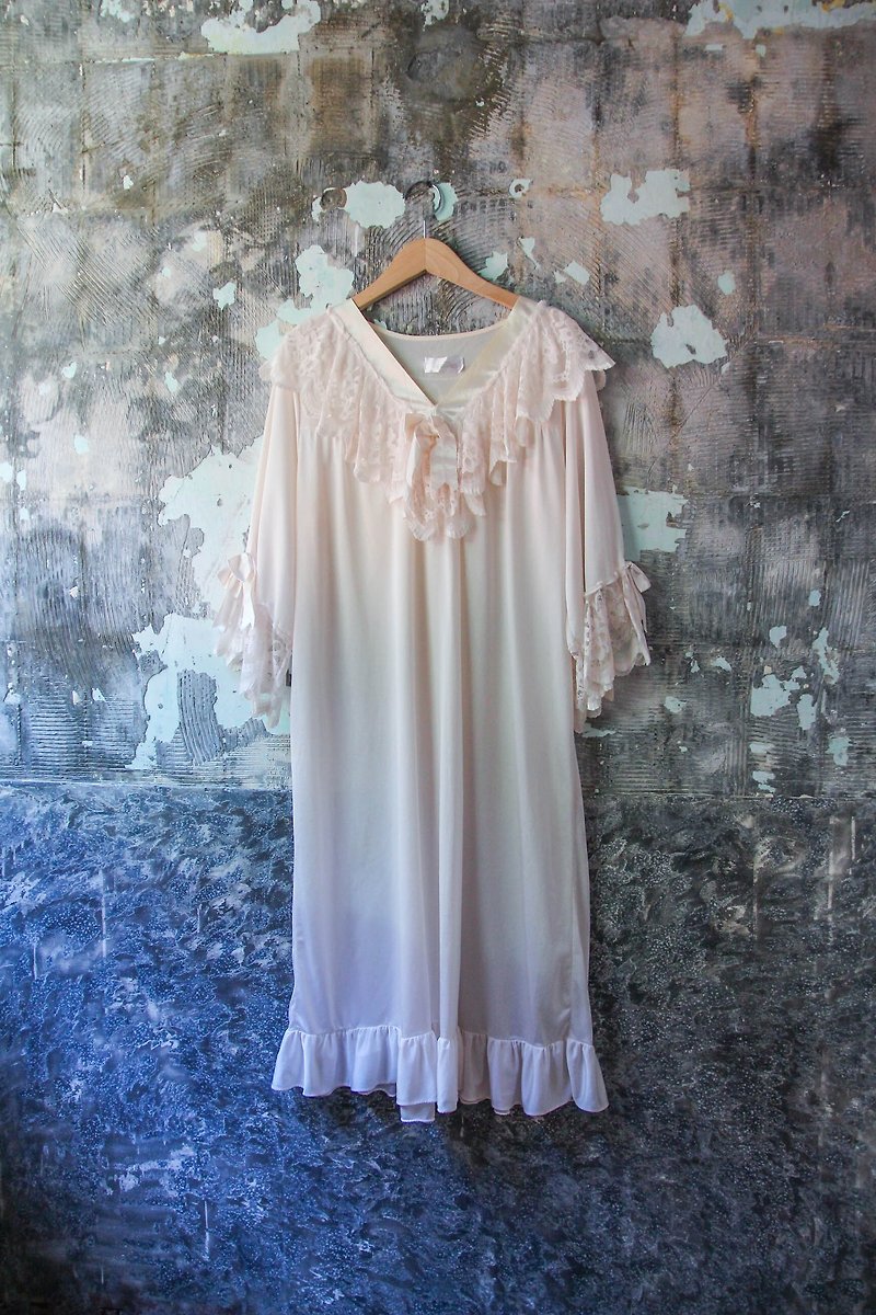 袅袅百货公司-Vintage 浅粉色丝绸柔软蕾丝睡衣 复古着 - 洋装/连衣裙 - 聚酯纤维 