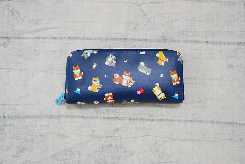 玩布手作。2017日本柴犬家族(蓝) 防水布 长夹 皮夹 钱包 - 皮夹/钱包 - 防水材质 蓝色