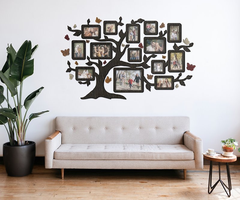 木制家谱墙艺术相框拼贴家谱树定制颜色 - 画框/相框 - 木头 黑色