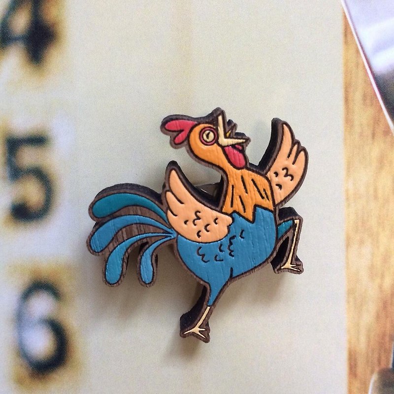 Wooden brooch chicken - 胸针 - 木头 橘色