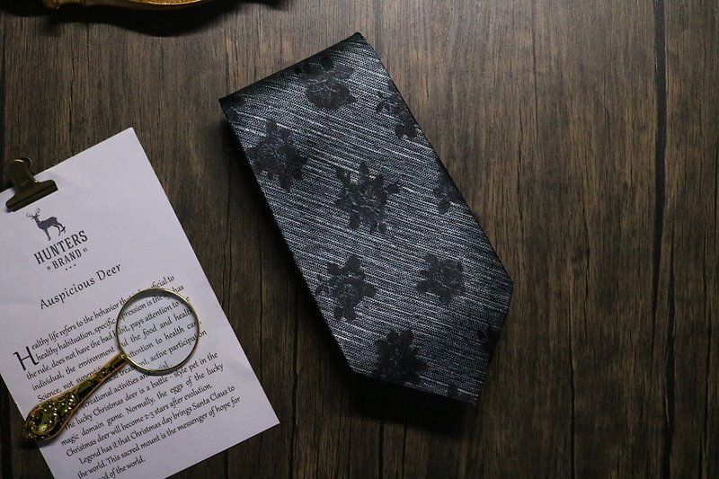 丝．绢 领带/领带夹 多色 - 黑色花卉真丝领带/型男雅痞百搭款式