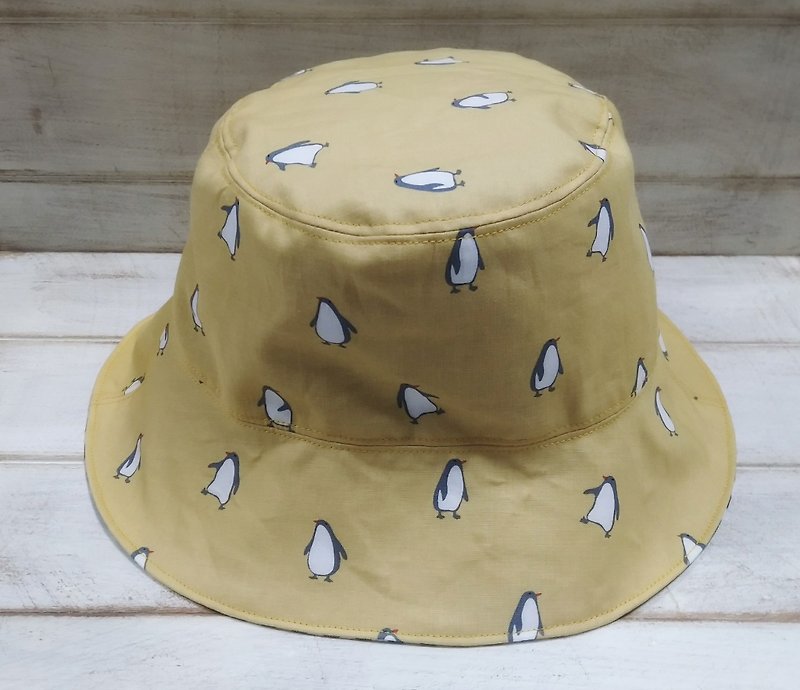 客订-黄色企鹅 双面渔夫帽 遮阳帽 - 帽子 - 棉．麻 黄色
