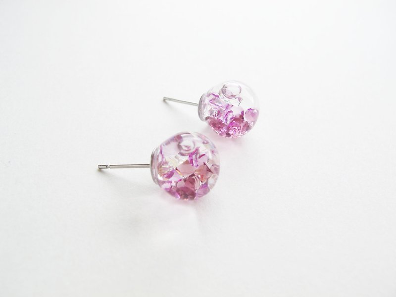＊Rosy Garden＊淡紫色流动水晶玻璃球针式耳环 可换耳夹 - 耳环/耳夹 - 玻璃 紫色