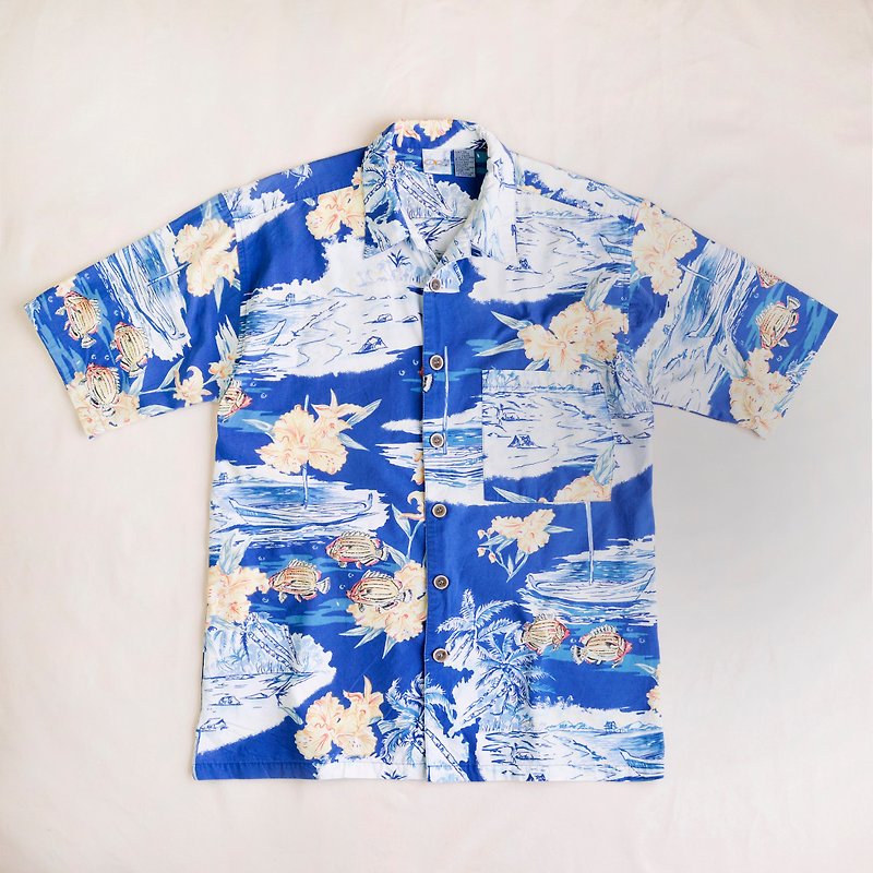 Vintage Hawaiian Shirts 夏威夷衫 - 女装衬衫 - 棉．麻 蓝色