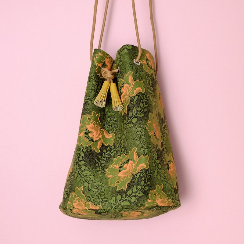 アフリカンファブリックバスケットバッグ - 手提包/手提袋 - 棉．麻 绿色
