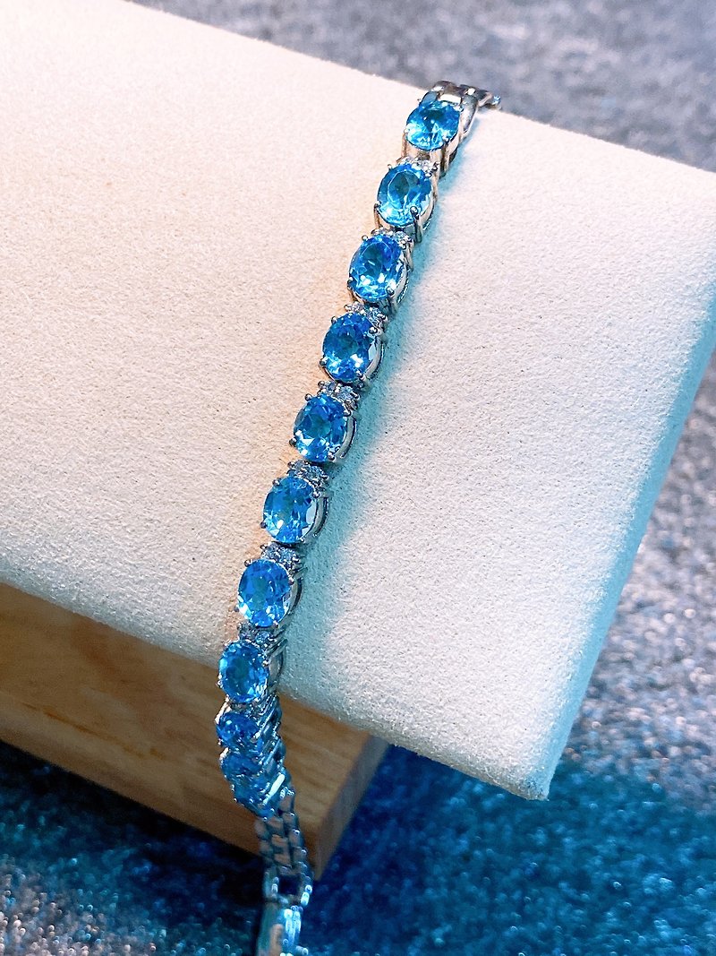 宝石 托帕石 表链 手链 锆石 镶嵌 印度制 925纯银 - 手链/手环 - 宝石 蓝色