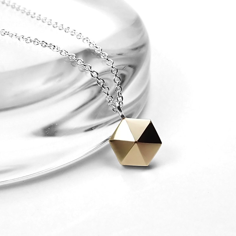 疯狂几何 | 极简8mm六角金字塔黄铜+925纯银坠链.项链 - 项链 - 铜/黄铜 金色