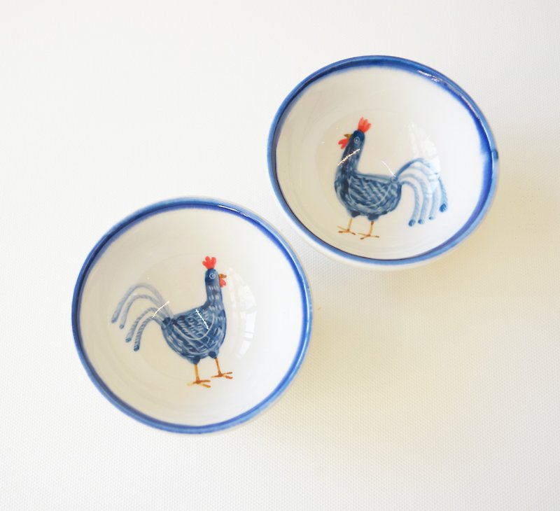 手绘小茶杯-蓝色公鸡对杯 - 茶具/茶杯 - 瓷 蓝色