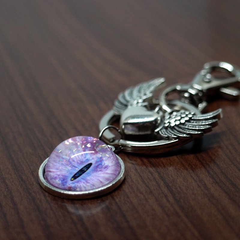 Fox Garden 手作  20mm猫眼钥匙圈+自由之心小吊饰 - 钥匙链/钥匙包 - 玻璃 紫色