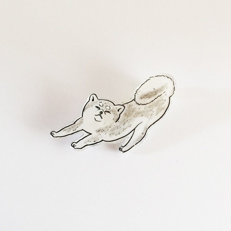 柴犬の顔プラバンブローチ２ - 胸针 - 塑料 白色