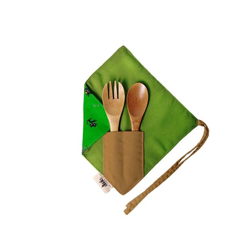 【一角简易筷套组】- 甘愿做猫奴吧 (绿) - 餐刀/叉/匙组合 - 棉．麻 绿色