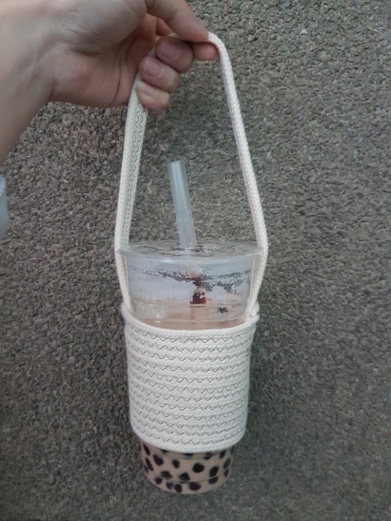 文青风素雅饮料袋 - 随行杯提袋/水壶袋 - 聚酯纤维 白色