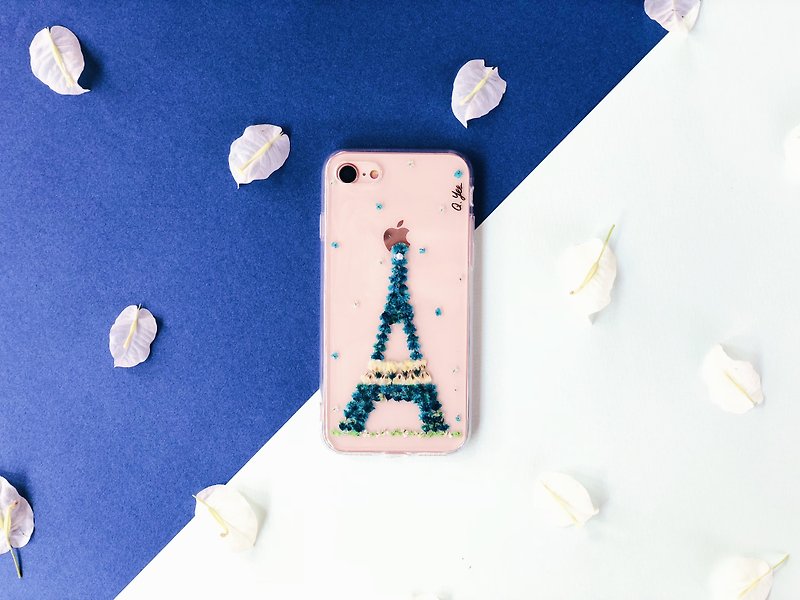 巴黎铁塔 干花手机壳 • Eiffel Tower Handpressed Flower Phone Case - 手机壳/手机套 - 植物．花 蓝色