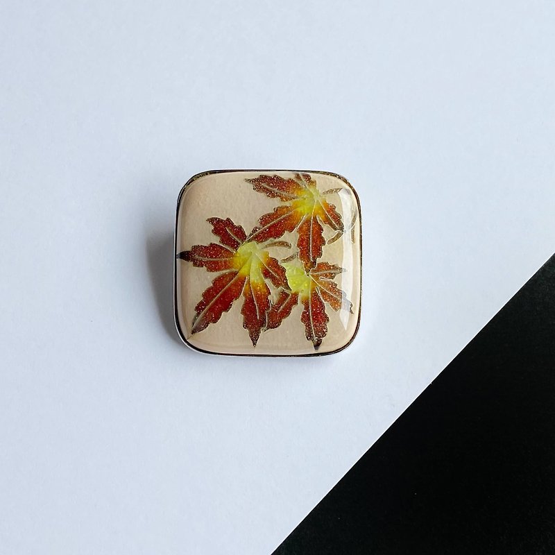 Autumn leaves Light red Cloisonne brooch Sterling silver cloisonne Wired Cloisonne