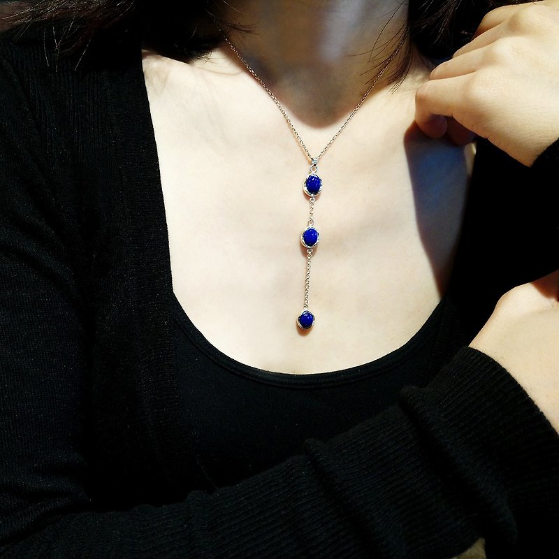 lazurite necklace_青金石项链　925纯银 限量 设计师手做 - 项链 - 其他金属 蓝色