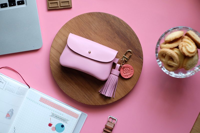 Pink woman business card holder, Pink leather case for woman, credit card wallet - 化妆包/杂物包 - 真皮 粉红色