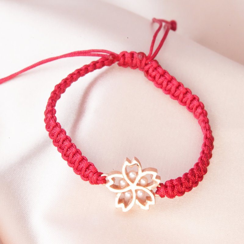 HK177~ 925银樱花造型手绳 - 手链/手环 - 银 粉红色