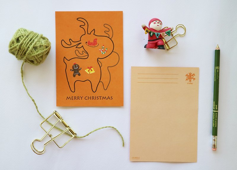 麋鹿鲁道夫 明信片 圣诞卡片 - 卡片/明信片 - 纸 橘色