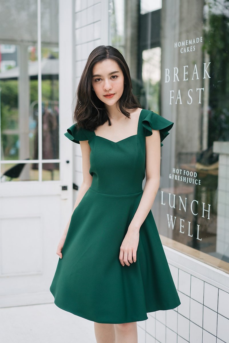 Party Dress Forest Green Dress Vinatge Style Evening Dress swing Skirt Summer - 洋装/连衣裙 - 聚酯纤维 绿色