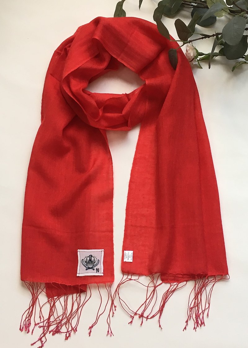 カシミヤガーゼ手織りスカーフ - 丝巾 - 其他材质 红色