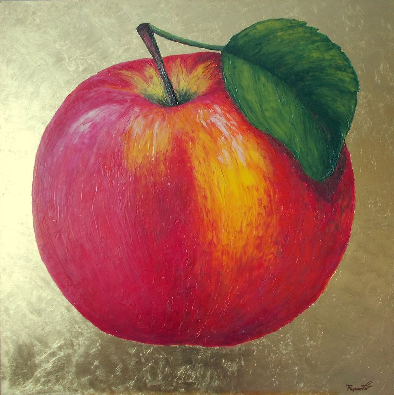画苹果红红金墙漆印象派苹果极简绘画厚涂金箔画 - 墙贴/壁贴 - 其他材质 多色