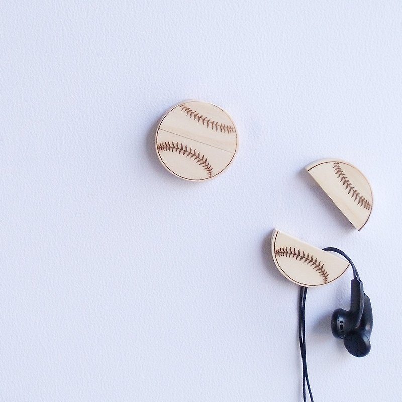 棒球 实木 磁铁 集线夹 耳机 整理 轻巧 新时尚 自我 风格 定制 - 充电宝/传输线 - 木头 咖啡色