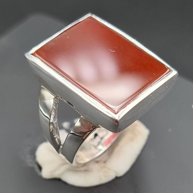 男士 Aqeeq 戒指 925 纯银手工制作亚马尼玛瑙石 hakik aqiq - 戒指 - 宝石 红色