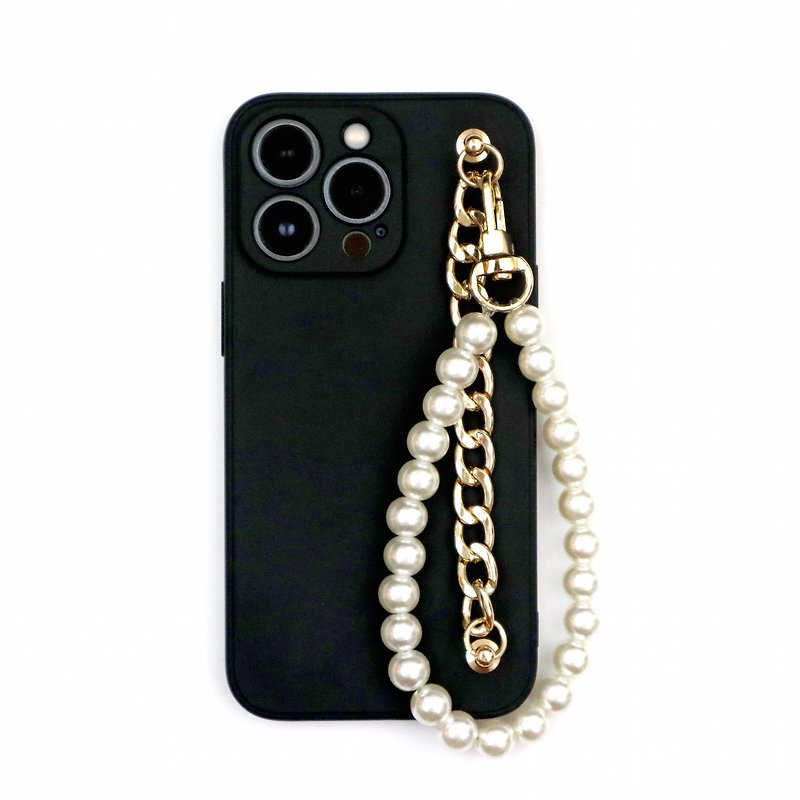 iPhone15/14/13/12东京限定-深夜黑珍珠手带链手机壳 - 手机壳/手机套 - 塑料 黑色