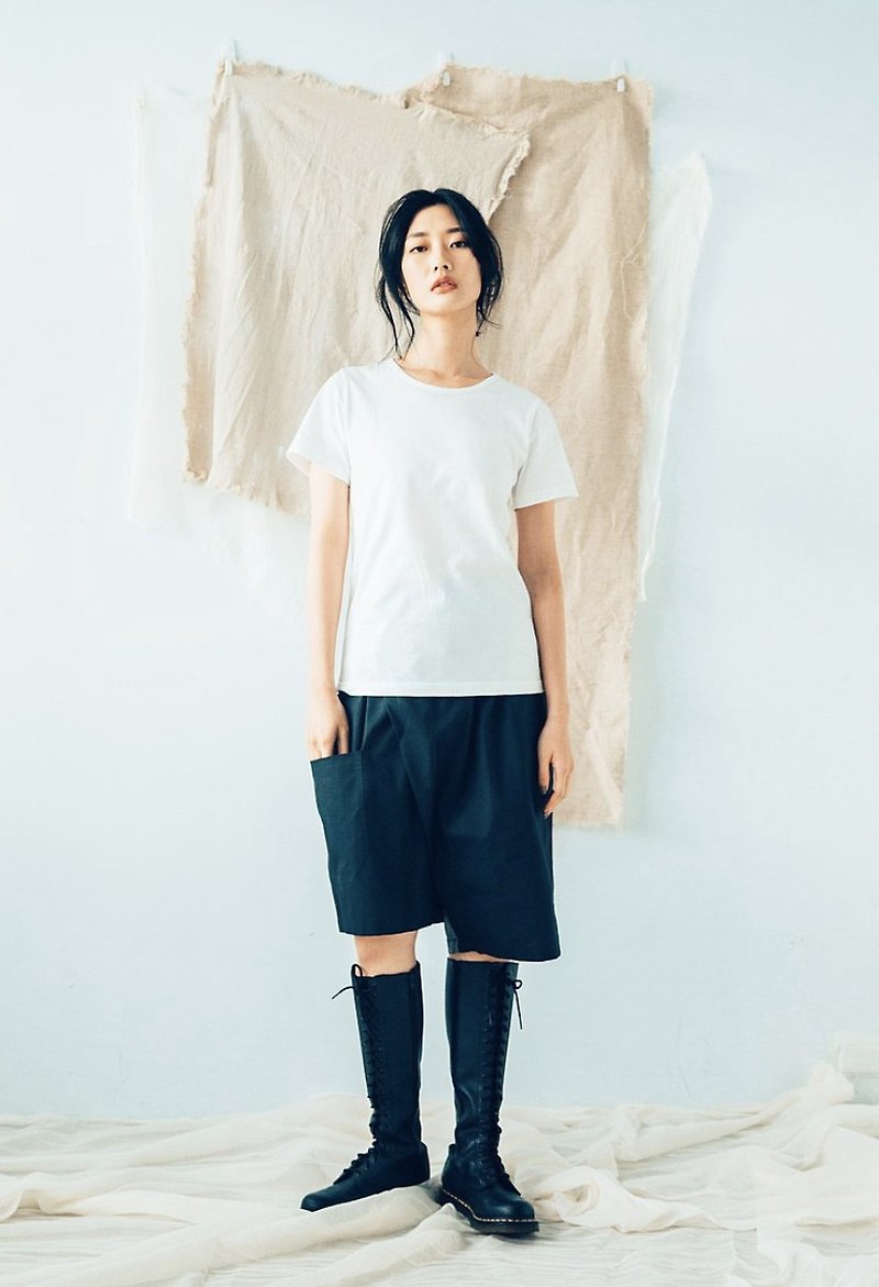拼接双面短裤 (黑/灰) Organic Cotton & Recycle - 男士长裤 - 棉．麻 黑色