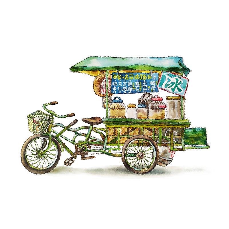 台湾复古餐车海报-迪化街冰品餐车-艺术微喷/文创挂画/复制画 - 海报/装饰画/版画 - 纸 绿色