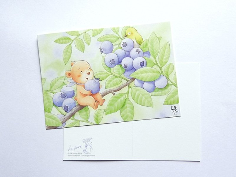 贝果插画明信片“蓝莓－小熊莓果精灵” - 卡片/明信片 - 纸 蓝色