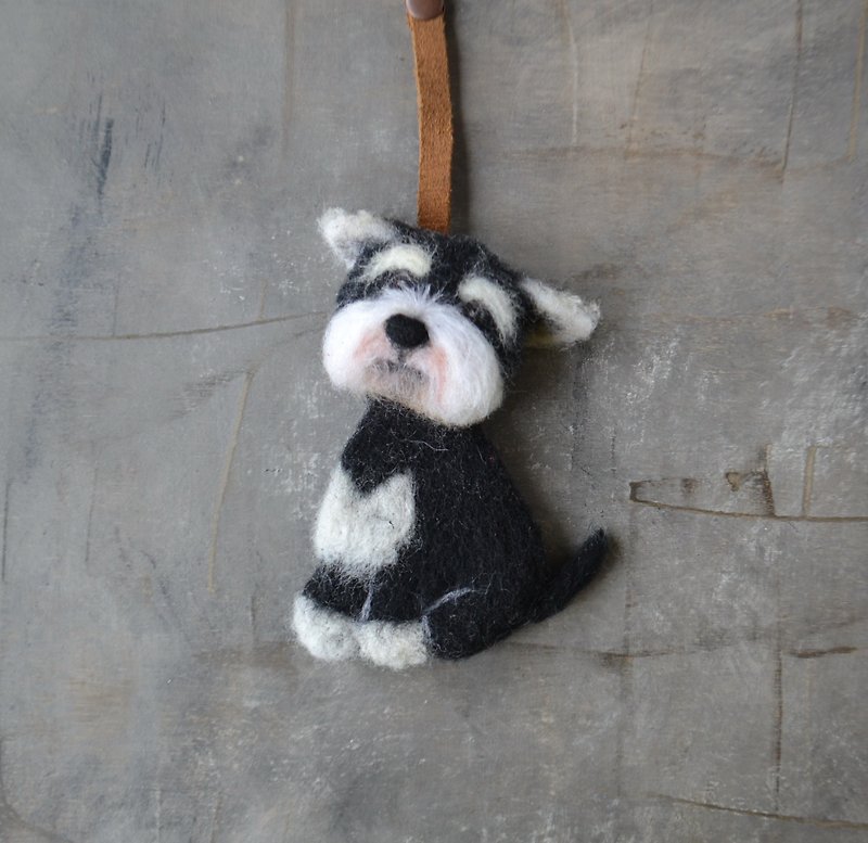 定制雪纳瑞狗肖像钥匙扣个性化狗复制品针毡 - 钥匙链/钥匙包 - 羊毛 黑色