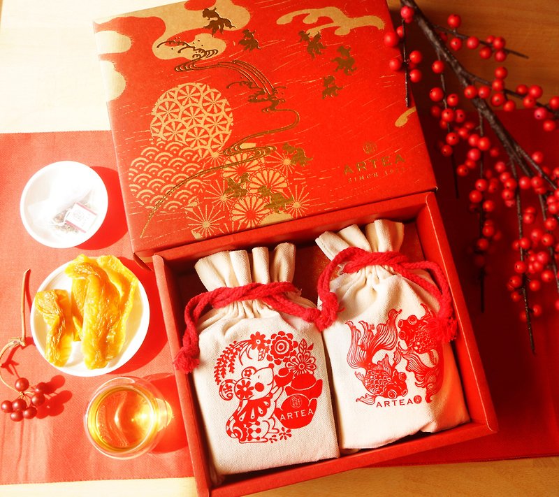 ARTEA 2款好茶+ 杨桃果干茶食礼盒 - 茶 - 棉．麻 红色