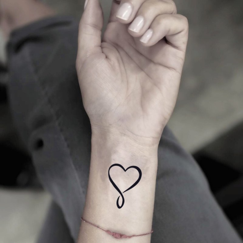 纸 纹身贴 黑色 - OhMyTat 无限之心 Infinity Heart 刺青图案纹身贴纸 (2 张)