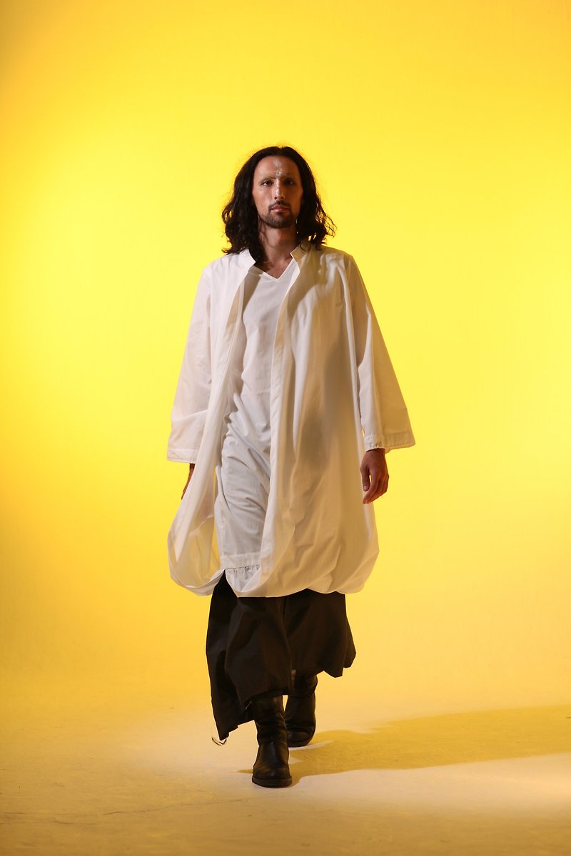 棉．麻 男装外套 白色 - INF 19SS 两件式变形上衣