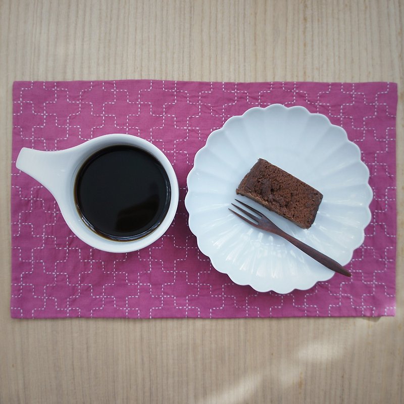棉．麻 餐垫/桌巾 紫色 - Handmade tea mat  SASHIKO purple SR-P