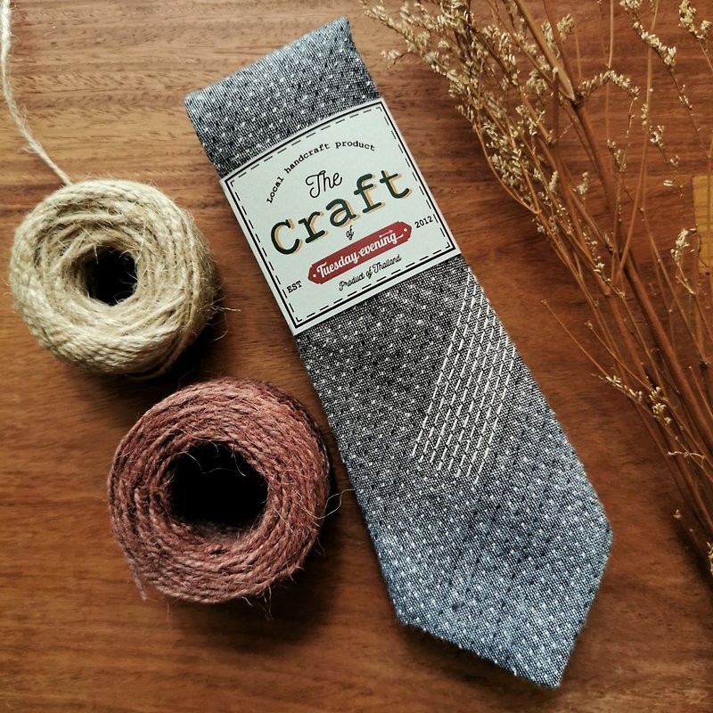 The Craft Grey Cotton Stitchy Dot Stripe Necktie