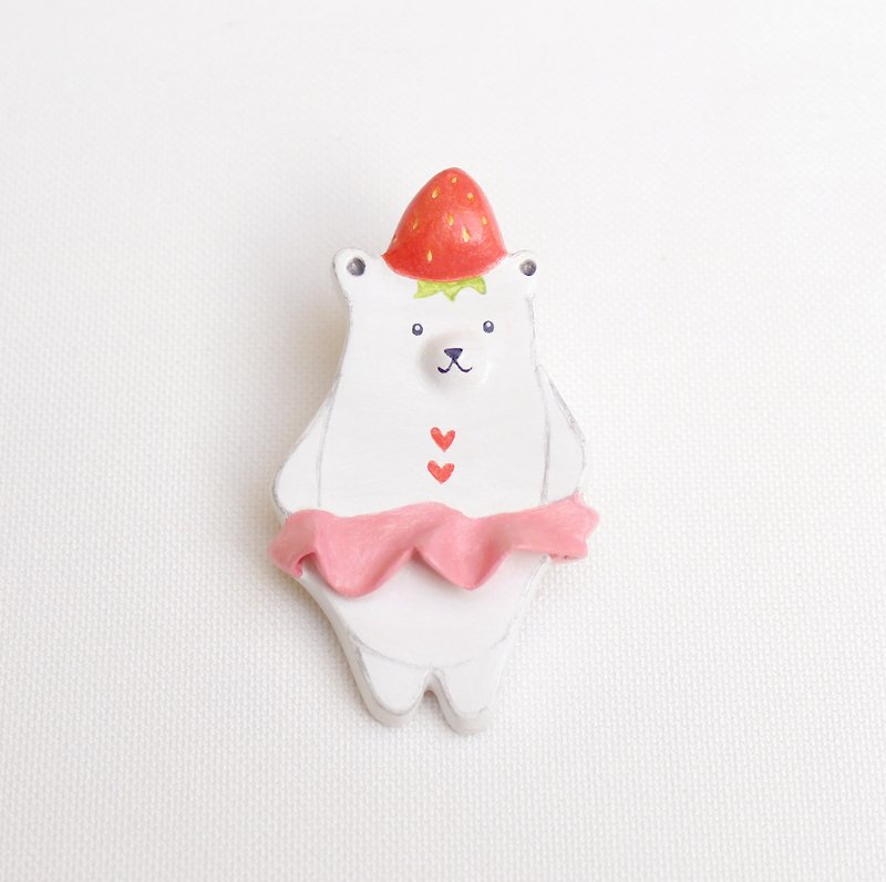 "小草莓 北极熊" 胸针 - 胸针 - 粘土 粉红色