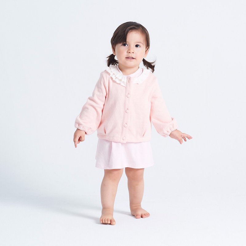 音符荷叶针织短版外套(粉红/蓝绿) - 童装上衣 - 棉．麻 粉红色