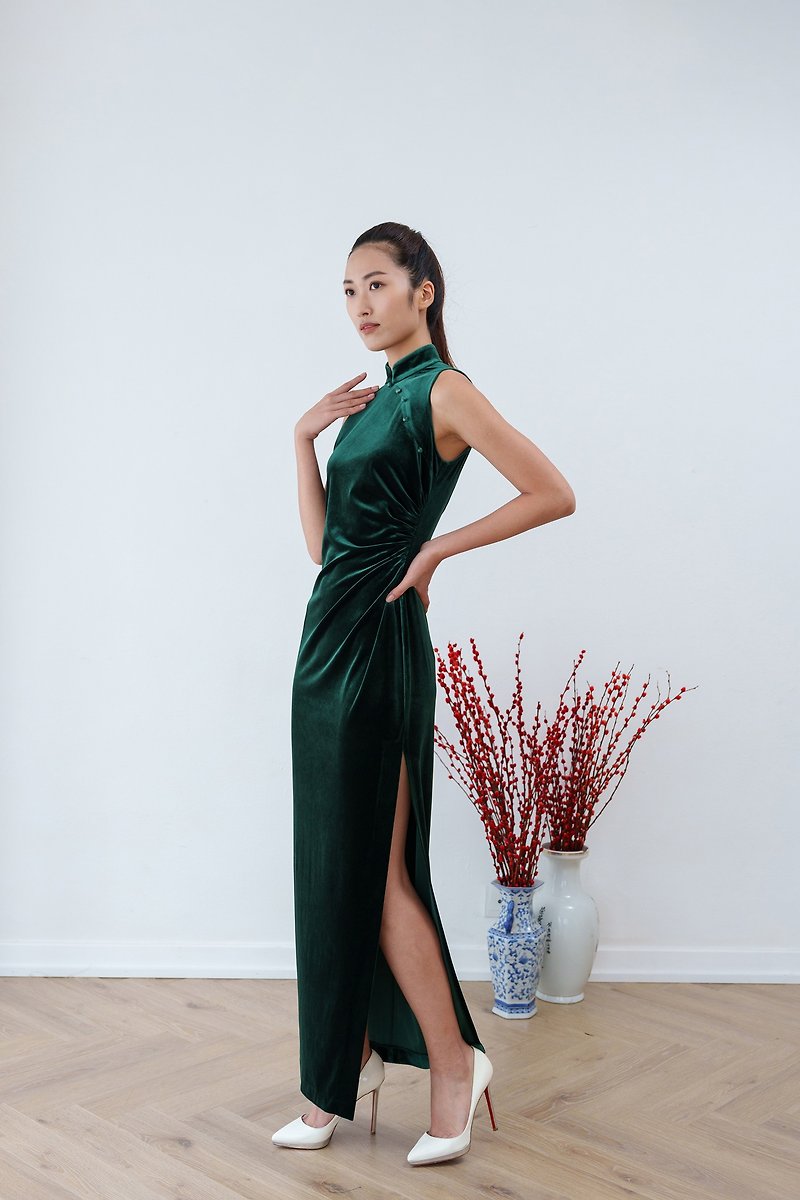碧色蝴蝶花旗袍 |晚装礼服|香港设计|古典|气质|中西合璧|简洁 - 旗袍 - 其他材质 绿色