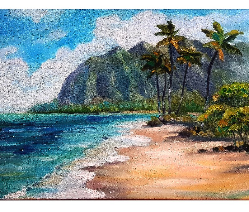 Beach Handmade Oil Painting Sescape Original Artwork Ocean Canvas Wall Art - 海报/装饰画/版画 - 其他材质 多色