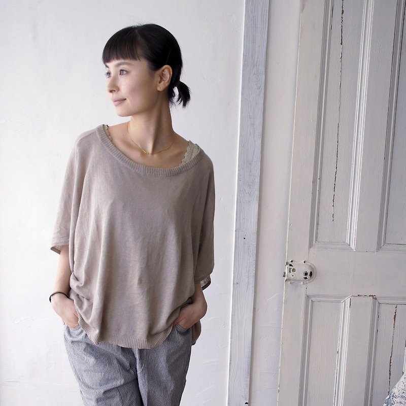 Cotton linen high gauge knit poncho style pullover / natural - 女装针织衫/毛衣 - 棉．麻 卡其色