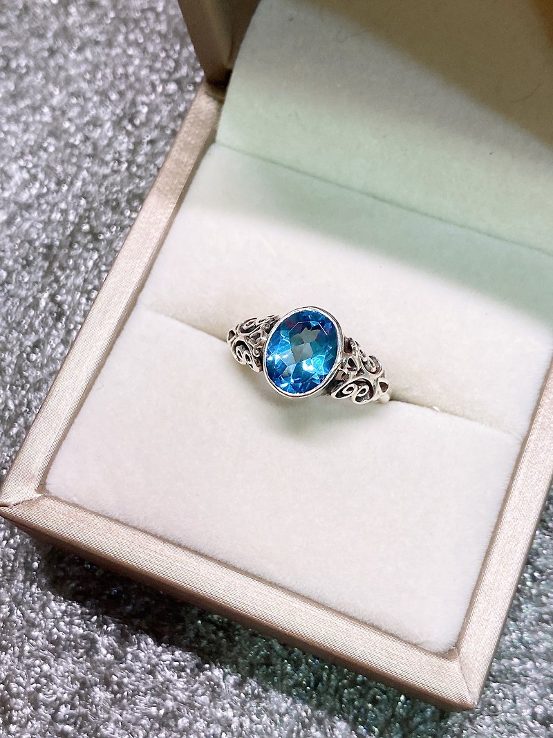 尼泊尔风格 托帕石 戒指 尼泊尔 手工制 925纯银 - 戒指 - 宝石 蓝色