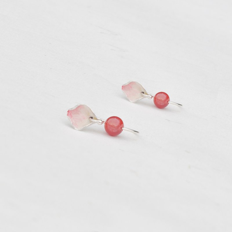 花瓣与石头耳环 - 耳环/耳夹 - 其他金属 粉红色