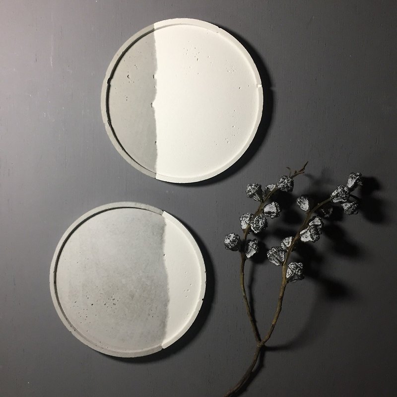双・对 - 灰色及白色拼合 水泥圆形置物碟 - 收纳用品 - 水泥 灰色