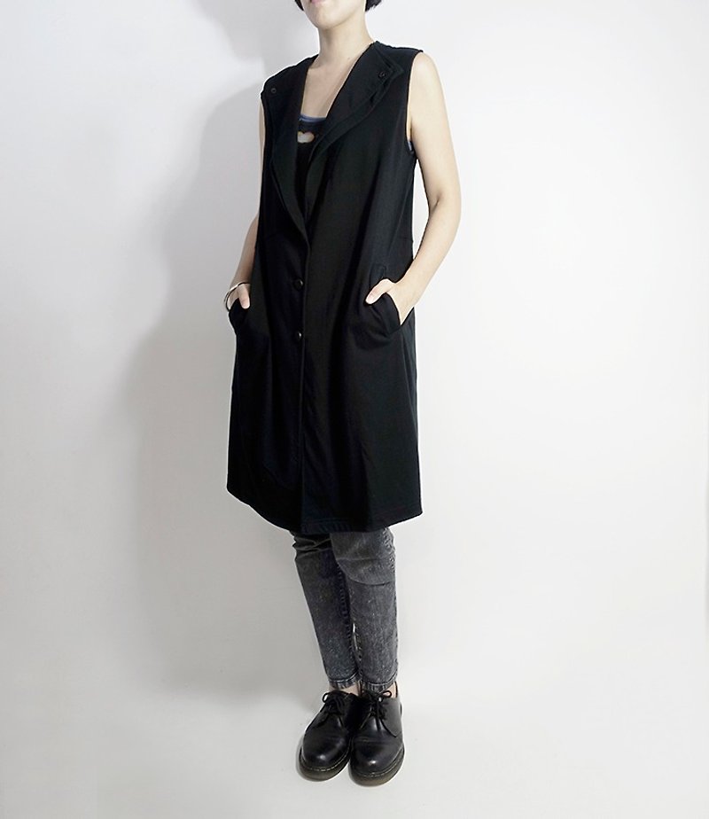 I.A.N Design x 0416x1024联名款 有机棉双领风衣背心 Organic Cotton （限量100件） - 女装西装外套/风衣 - 棉．麻 黑色