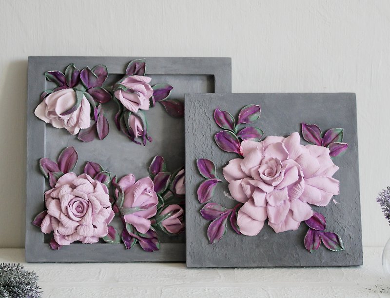 Set of 2 flower paintings, home decor, floral gift idea, sculpture painting. - 墙贴/壁贴 - 其他材质 