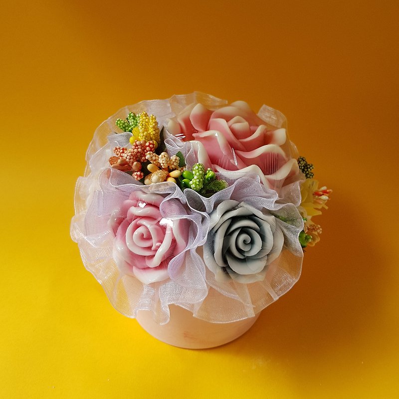 母亲节 香氛 玫瑰手工皂 花束, 含圭藻土花器 - 沐浴用品 - 其他材质 多色