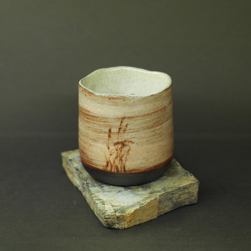 苏打釉 刷纹铁绘 山口桶型水杯 手作陶器 - 杯子 - 陶 